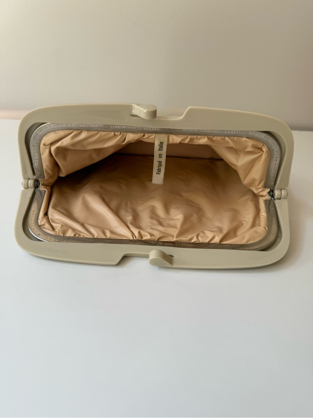 Beige Soft Leather Frame Clutch - Picture 2 of 3